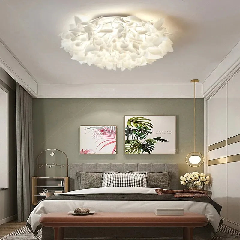 lampe suspendue moderne blanc feuilles papillons fer pvc led télécommande gradation 53cm 75cm