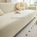 housse canapé beige clair rayures ondulées polaire élastique moderne salon fauteuil coussin décoratif