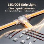 connecteur angle droit 90 degrés ruban led cob clips fixation pression transparent blanc