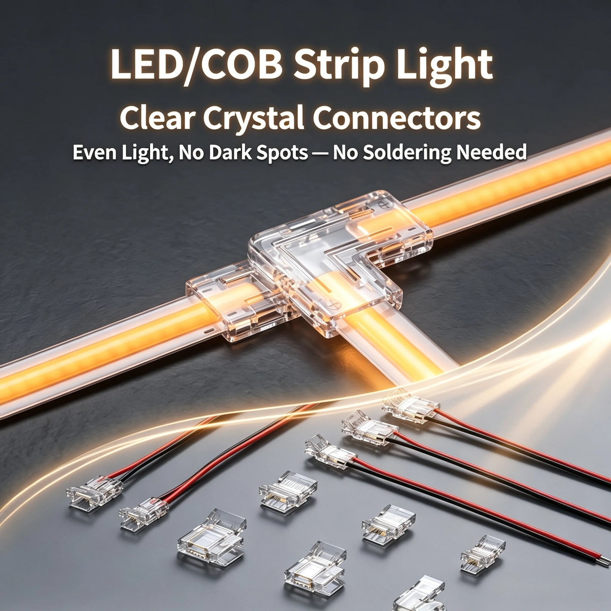connecteur angle droit 90 degrés ruban led cob clips fixation pression transparent blanc