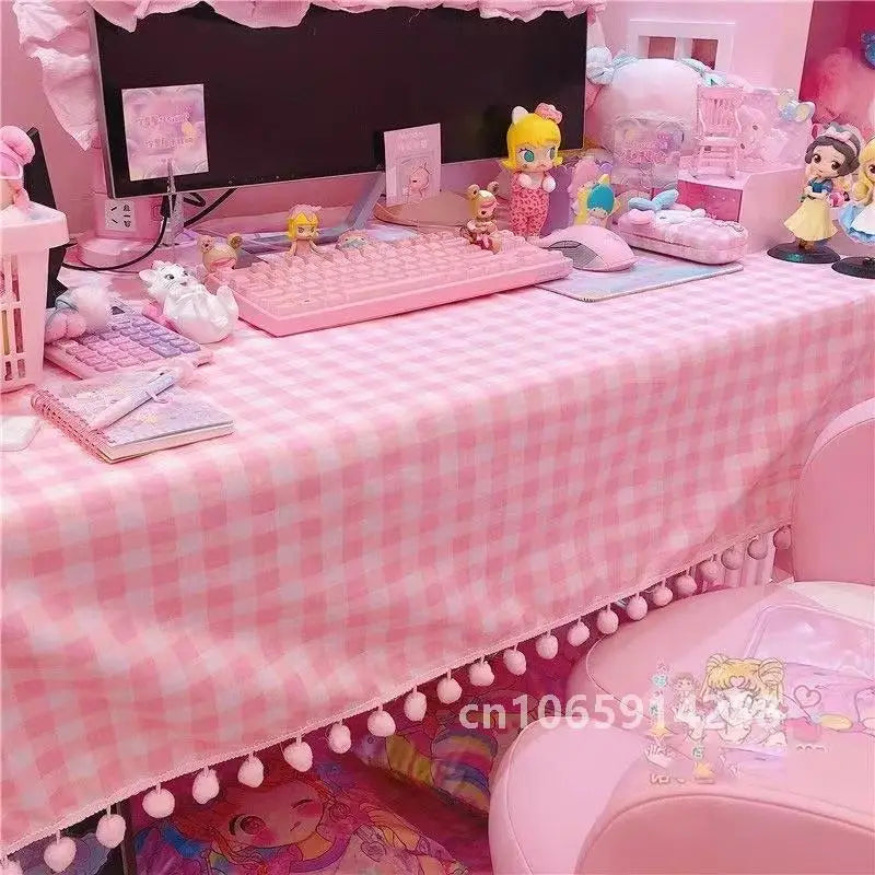 nappe rose carreaux blanches table maison kawaii décoration festive imperméable polyester rectangle