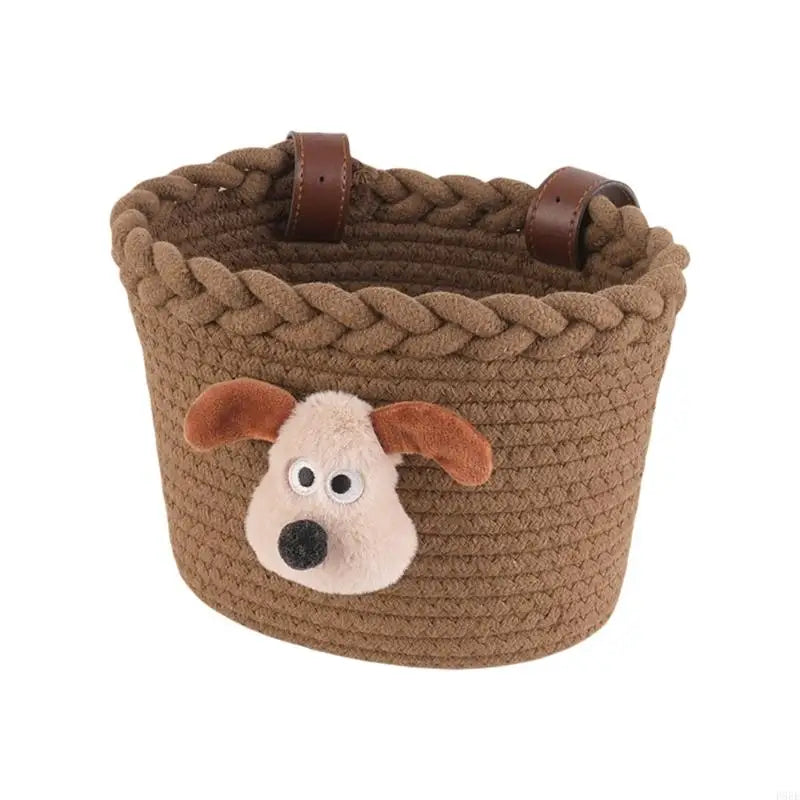 panier vélo enfant tissé beige rose points créatif clips chien