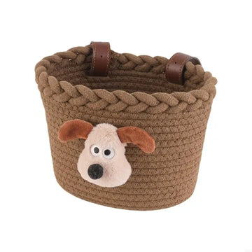 panier vélo enfant tissé beige rose points créatif clips chien