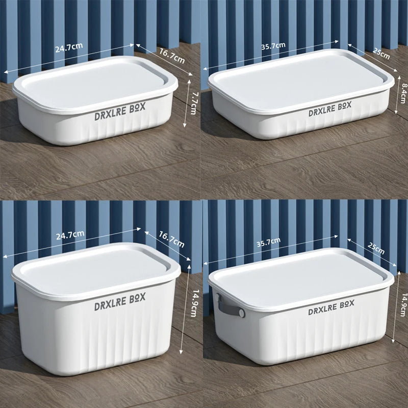 boîtes rangement plastique bleu blanc jaune rayures poignées couvercle moderne respectueux environnement