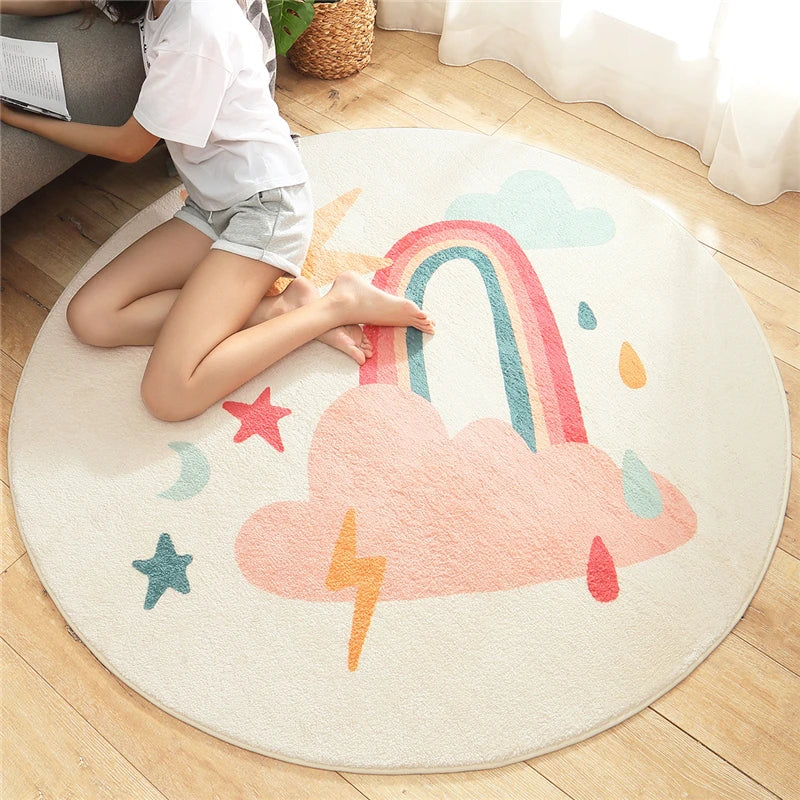 tapis rond fleuri dessins animaux mignons moderne salon chambre bébé polyester antidérapant
