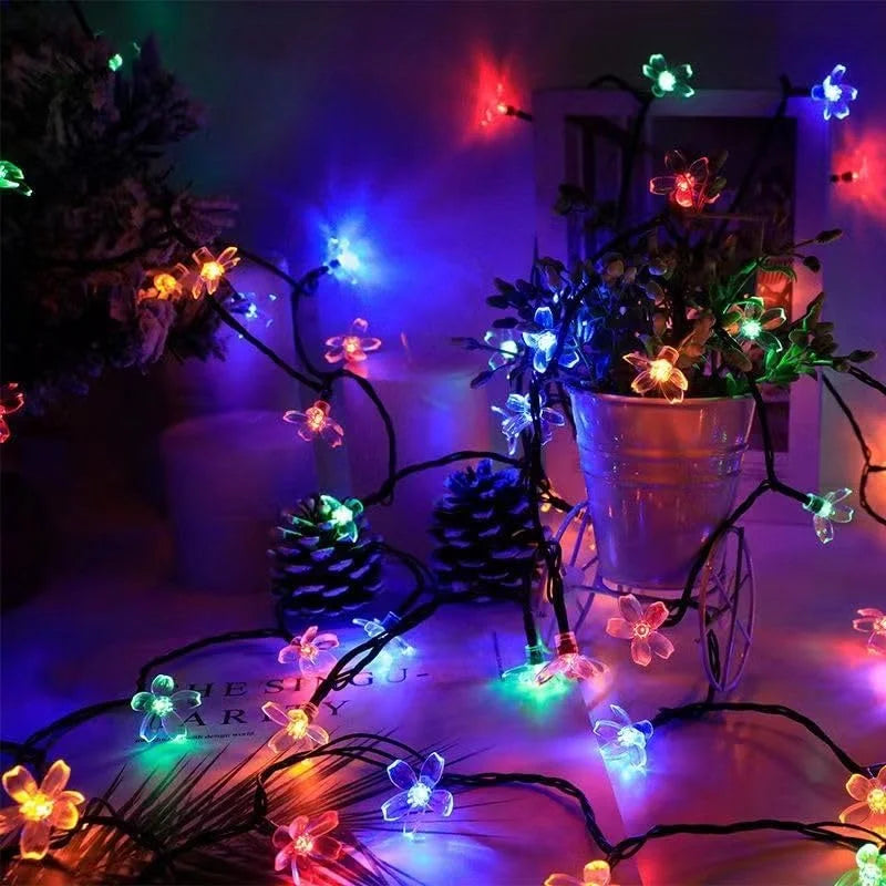 guirlande lumineuse fleurs multicolore moderne extérieure led solaire ip65 12m 100leds jardin decoration festive