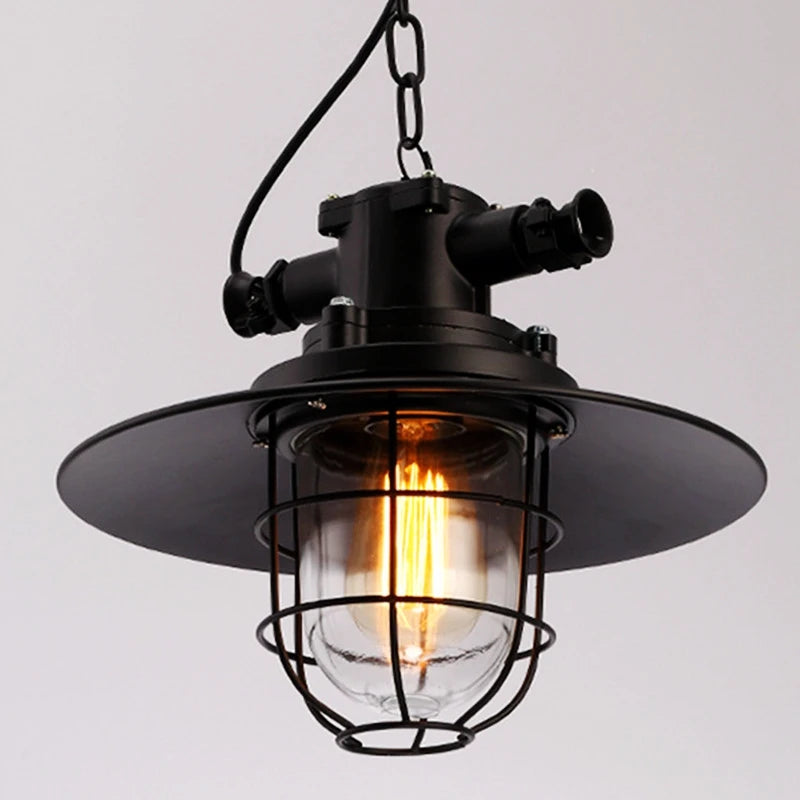 lampe suspendue industrielle noir grille métallique salon chambre bar étanche rétro