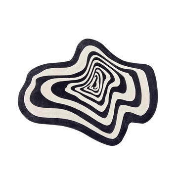 tapis salon moderne noir blanc motif géométrique rayures concentriques antidérapant intérieur maison polyester