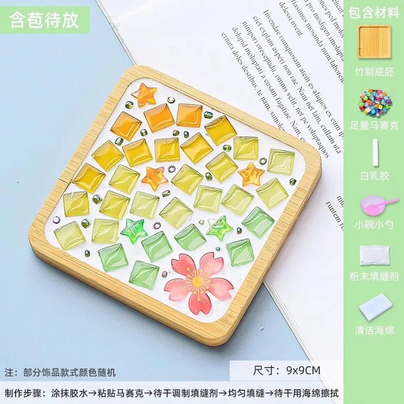coasters mosaïque multicolores créatifs artisanal diy bambou transparents opaques