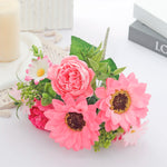 bouquet fleurs artificielles pivoine orange rouge beige vert blanc decoration mariage intérieur classique