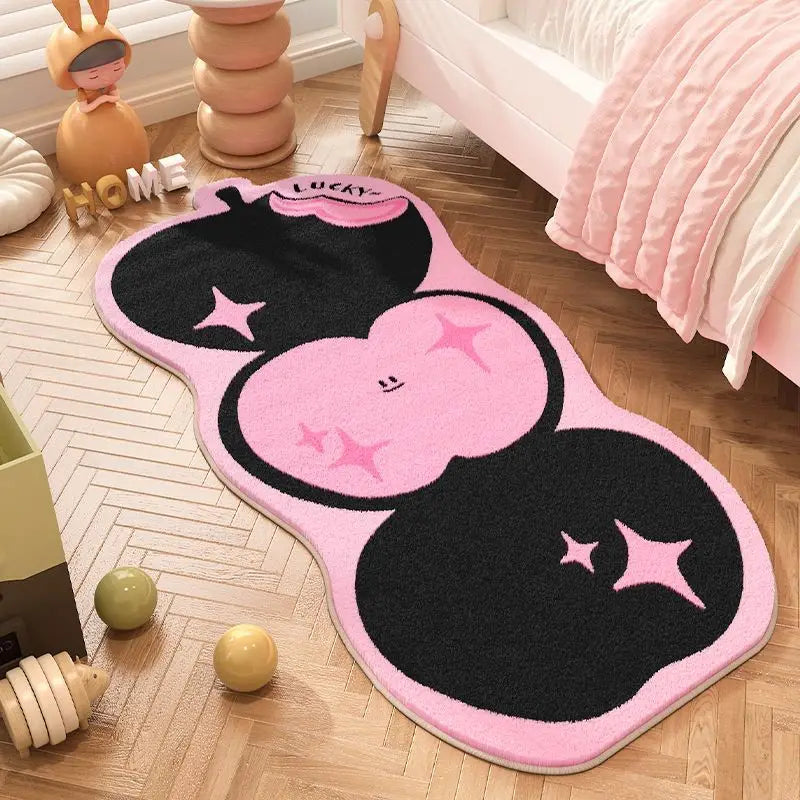 tapis polyester antidérapant imperméable motifs animaux floraux rouge rose vert noir blanc enfantin mignon