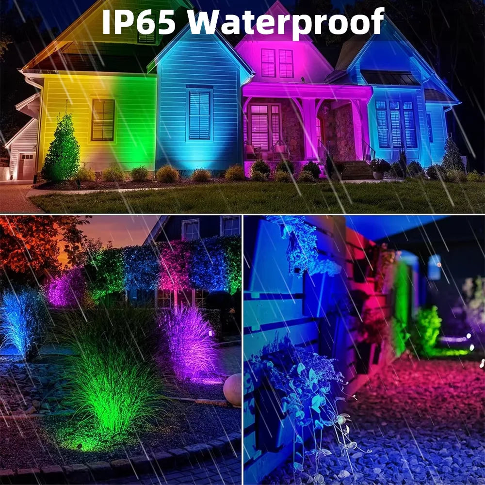 projecteurs led extérieurs modernes noirs 16 millions couleurs télécommande ip65 étanches 12 ensembles tringles