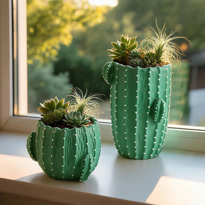 cache pot résine cactus épines relief moderne plante verte décoration chambre table
