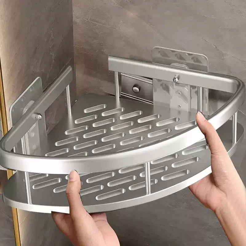 étagère salle bain moderne alliage d'aluminium argenté grille perforation fixée vis