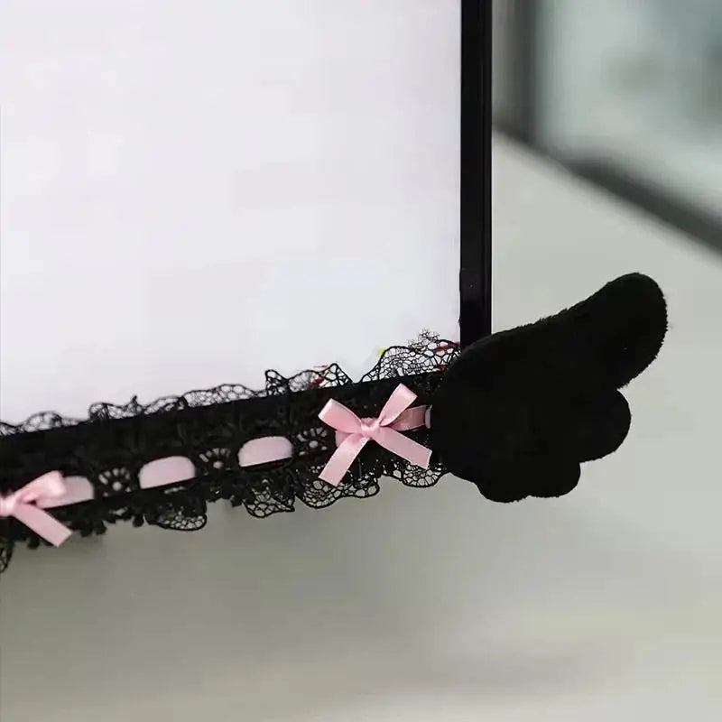 cache moniteur décoratif dentelle noeuds féminin adhésif noir blanc rose