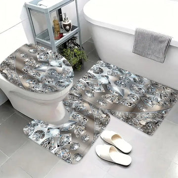 rideau douche moderne diamants gris blanc tapis antidérapant ensemble pièces crochets