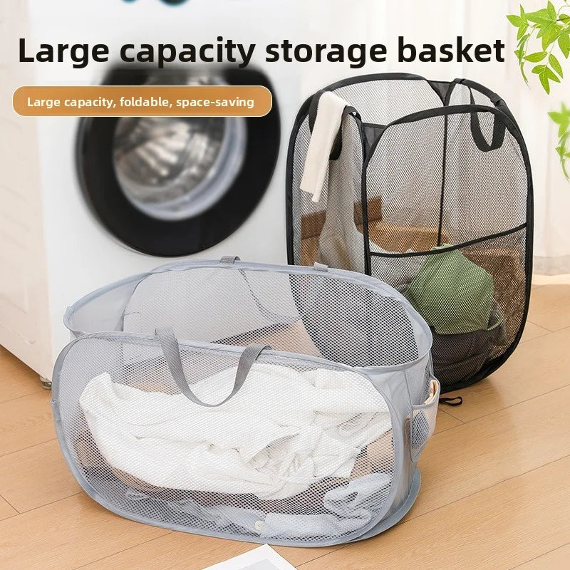 panier linge moderne pliable gris noir maille métal respectueux environnement poignées capacité grande