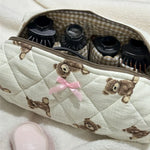 sac outils coiffure léopard motifs beige rose brosse cheveux accessoires quiltedversible