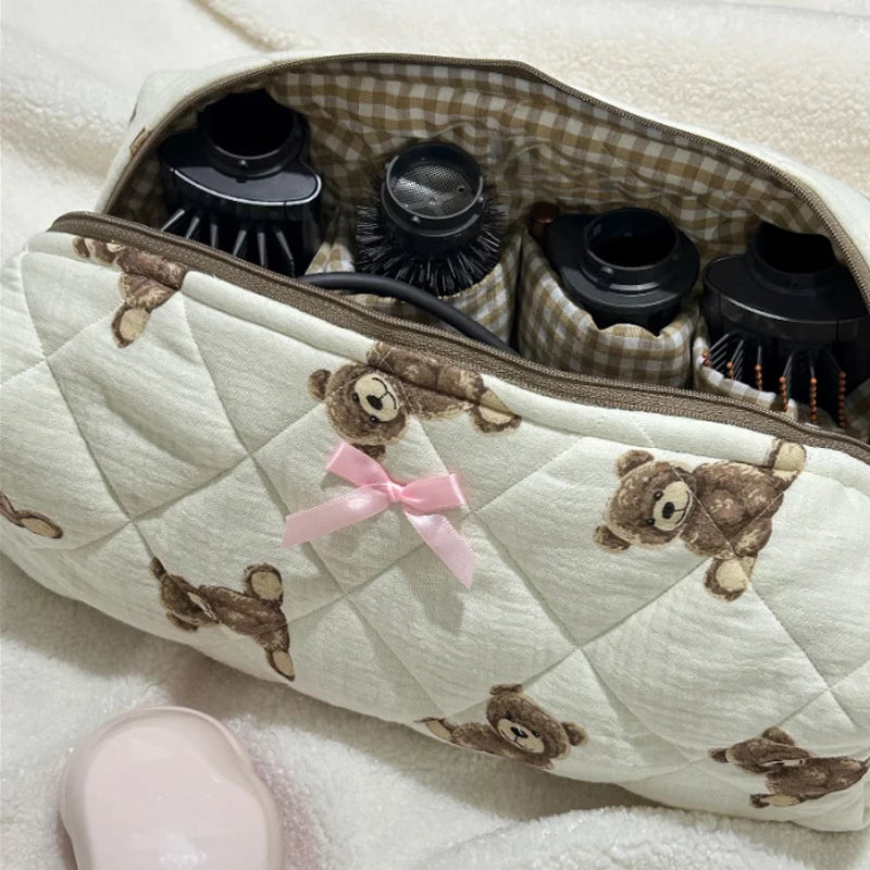 sac outils coiffure léopard motifs beige rose brosse cheveux accessoires quiltedversible