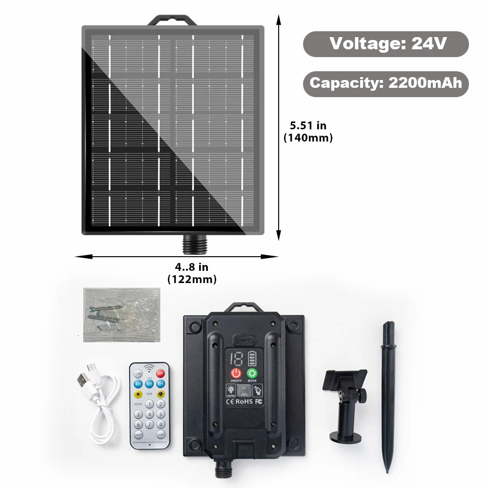 guirlandes led solaires 24v modes flash télécommande panneau lithium charge usb moderne