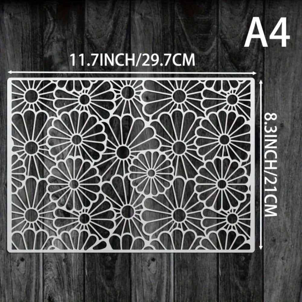 pochoirs stencil fleurs stylisées blanc artisanal decoratif peinture murale scrapbooking coloriage gaufrage album cartes