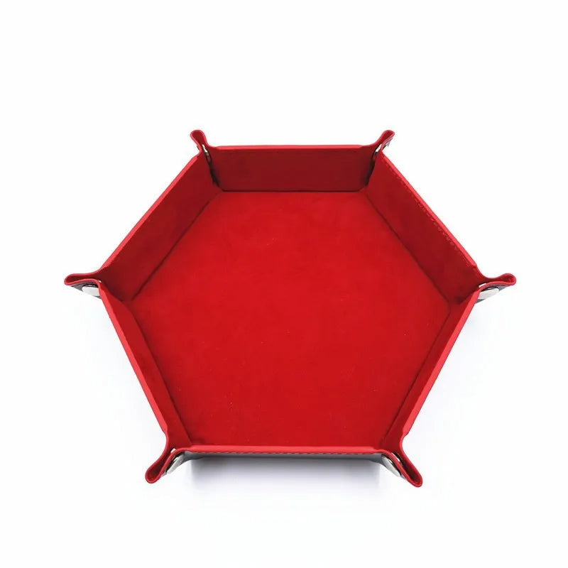 plateau dés hexagonal feutre pliable vert marron bleu rouge noir moderne clous métalliques différents