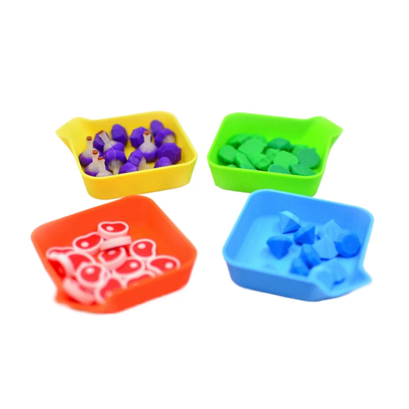 organisateur rangement boîtes carrées orange vert bleu rose jaune moderne minimaliste jeux société accessoires