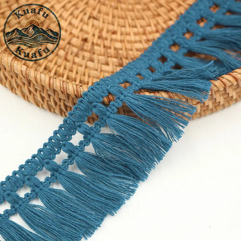 ruban macramé franges longues coton boho blanc noir décor intérieur artisanal DIY craft