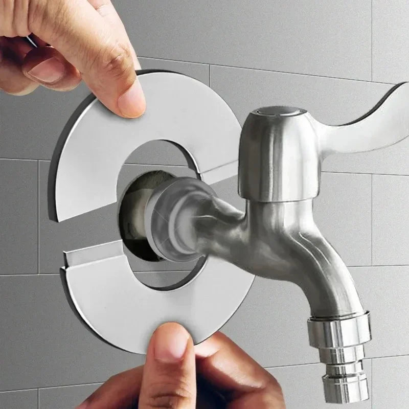 Cache tap acier inoxydable argenté adhésif moderne robinetterie conduites douche 66mm 99mm 140mm