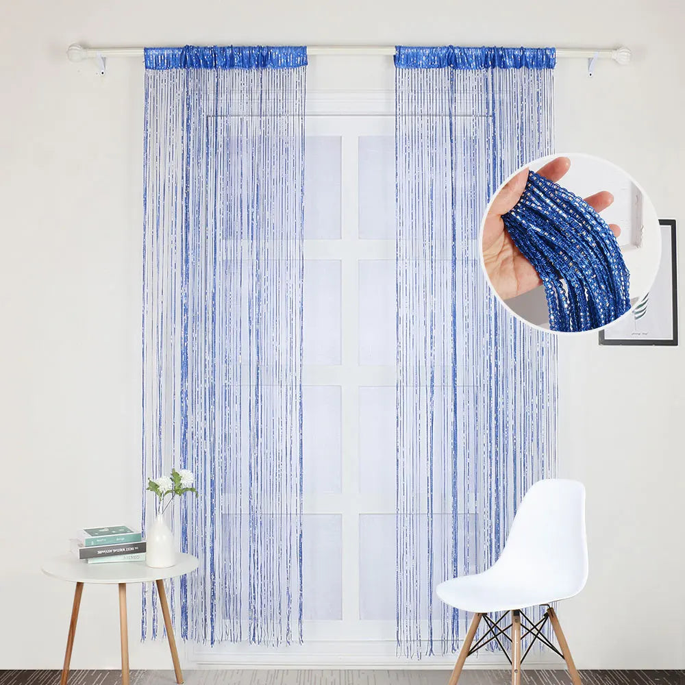 rideau frange brillante polyester moderne festif argenté bleu orange blanc noir barre suspension chambre