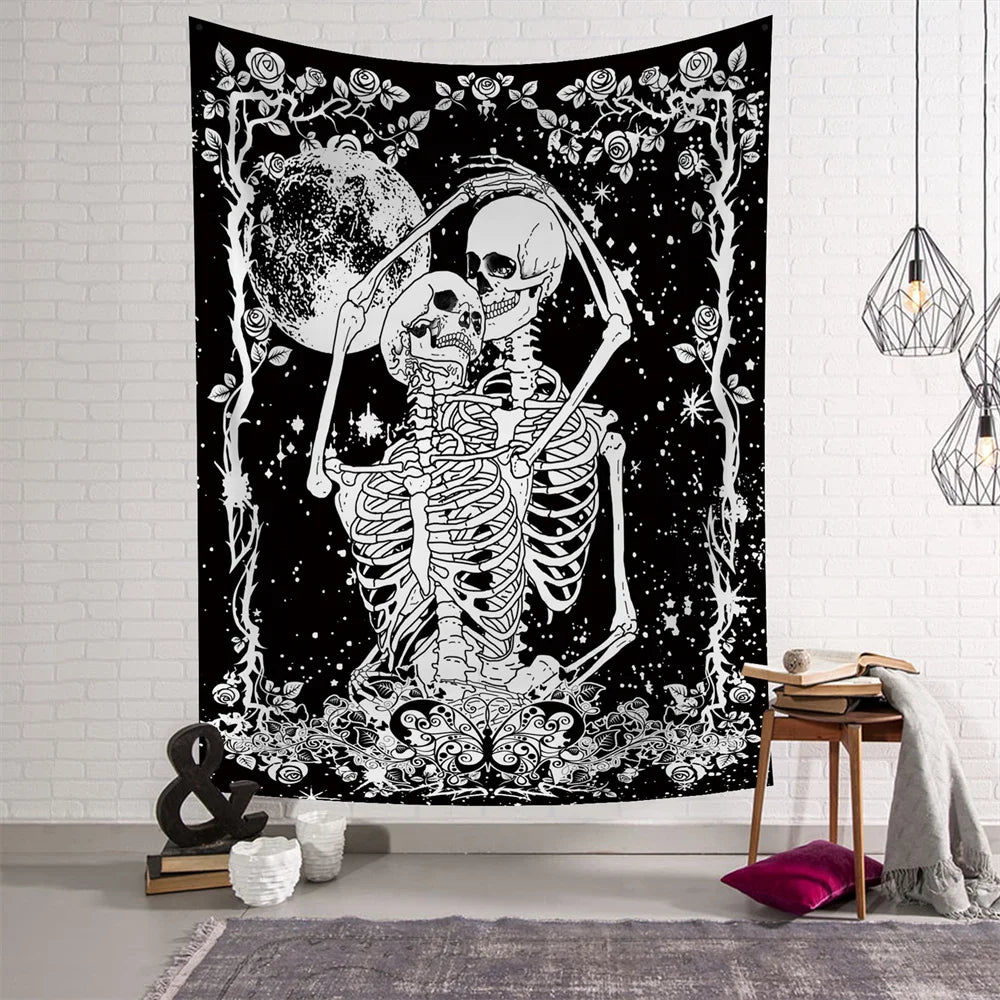 tapisserie gothique squelette épée fleurs étoiles noires romantique chambre décoration