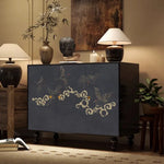 meuble salon quatre portes artisanal bois rouge jaune noir bleu