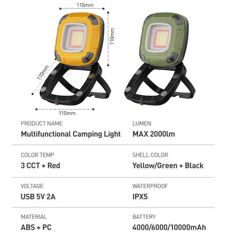 lampe multifonctionnelle rechargeable camping pêche randonnée éclairage urgence ipx5 led cob