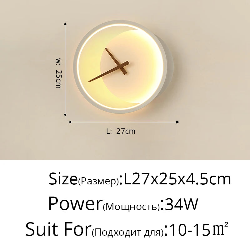 applique murale moderne horloge LED contemporain éclairage quotidien noir doré fixée mur