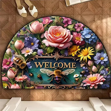 tapis d'entrée rectangulaire motif fleurs bienvenue couleur multicolore doux antidérapant maison cuisine couloir