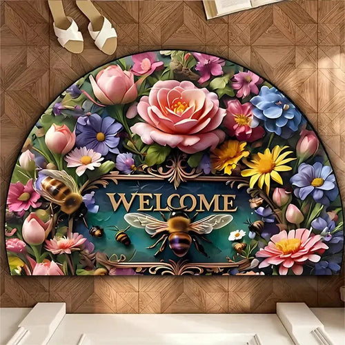 tapis d'entrée rectangulaire motif fleurs bienvenue couleur multicolore doux antidérapant maison cuisine couloir