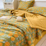 couvre lit fleuri orange bleu jaune vert moderne coton polyester été imprimé 200x230cm lavable