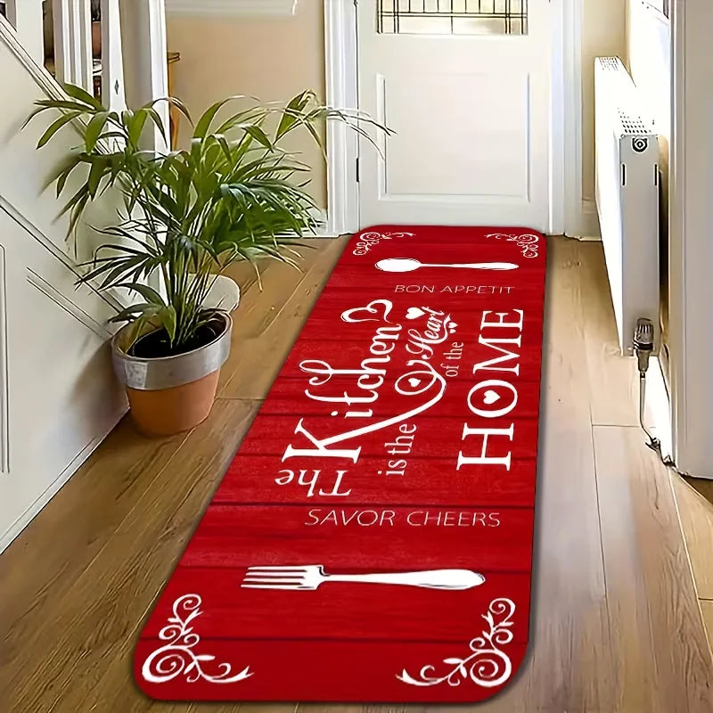 tapis antidérapant moderne rustique fourchette cuillère motifs floraux cuisine rouge blanc grisintérieurextérieurporte