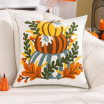 coussin carré halloween citrouilles feuilles deco moderne blanc opacité jacquard polyester fixations
