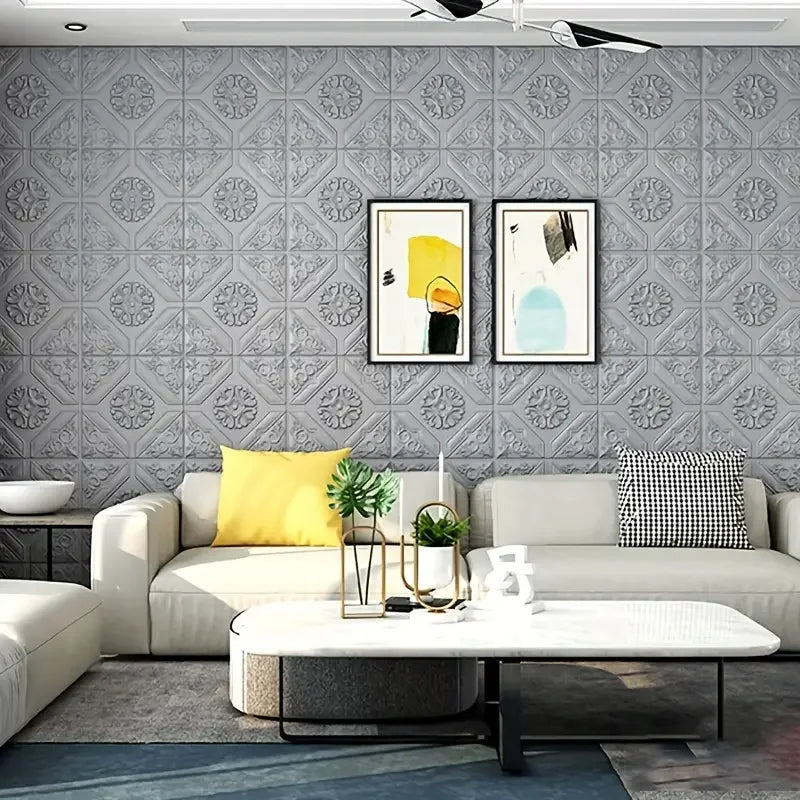 panneaux décoratifs adhésifs motif géométrique cercles floraux classique blanc mur carrelage