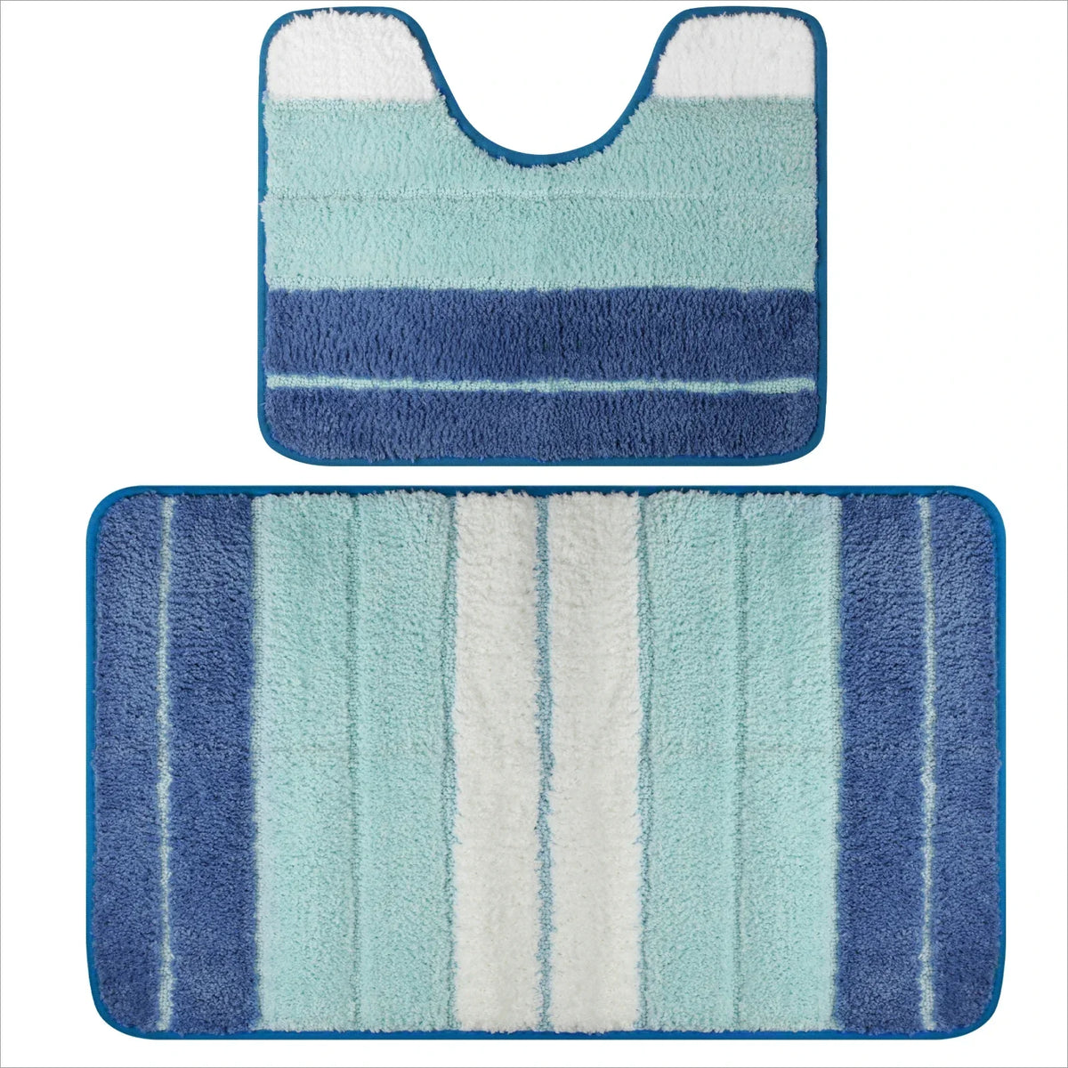 tapis bain ensemble deux pièces gris blanc noir rayé texture duveteuse moderne antidérapant respectueux