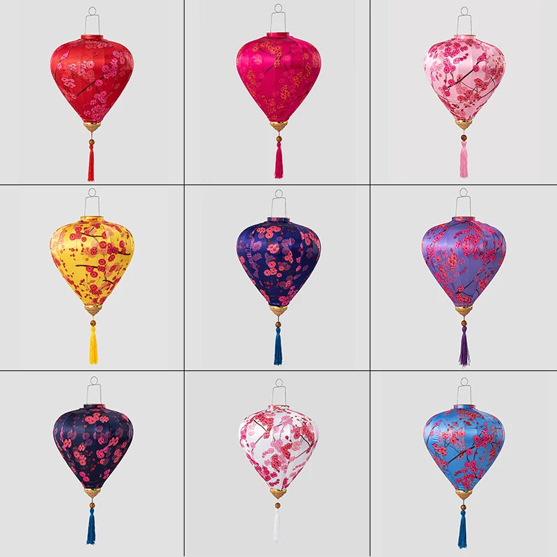 lanternes chinoises traditionnelles fleurs cerisier tassel soie rouge bleu jaune rose