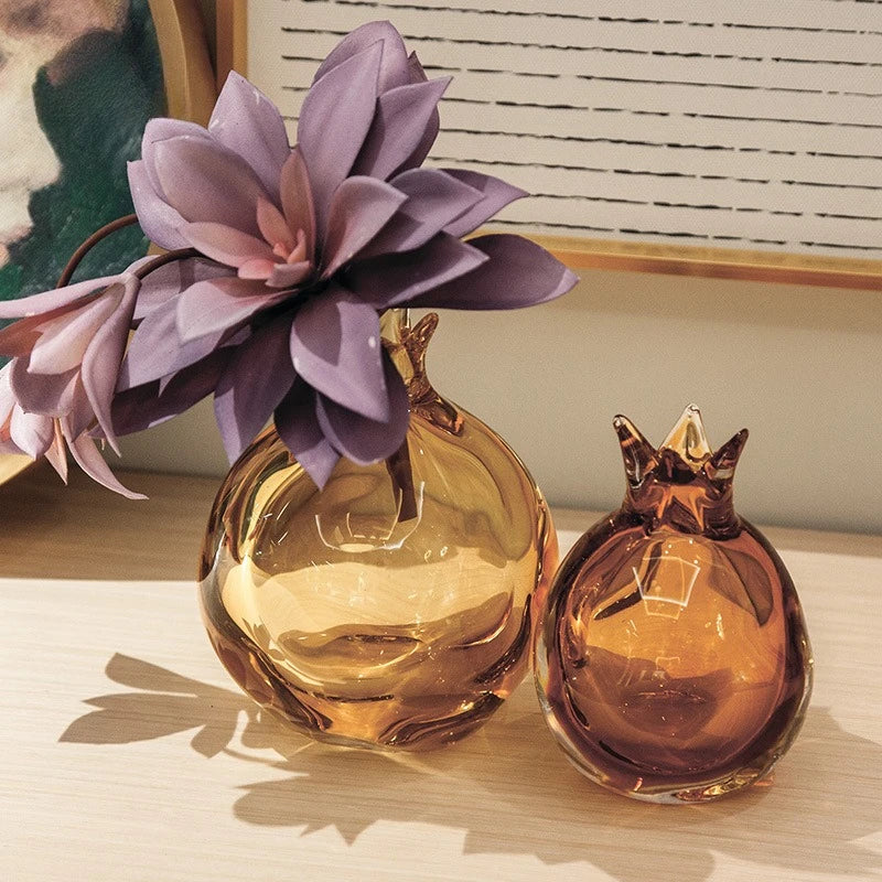 vase verre grenade forme moderne orange translucide décoration florale arrangement table