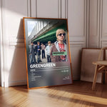 affiche moderne groupe personnes couleur beige vert gris blanc cadre bois décoration intérieure chambre