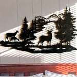décoration murale silhouette animaux cerf arbre montagne noire moderne minimaliste artística maison