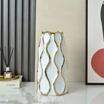 vase céramique moderne blanc or noir lignes dorées élégant décoration salon fleurs artificiellements
