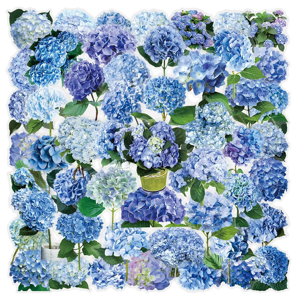autocollants fleurs hydrangeas bleu violet blanc 50pièces bricolage scrapbooking téléphone bagages skateboard imperméables
