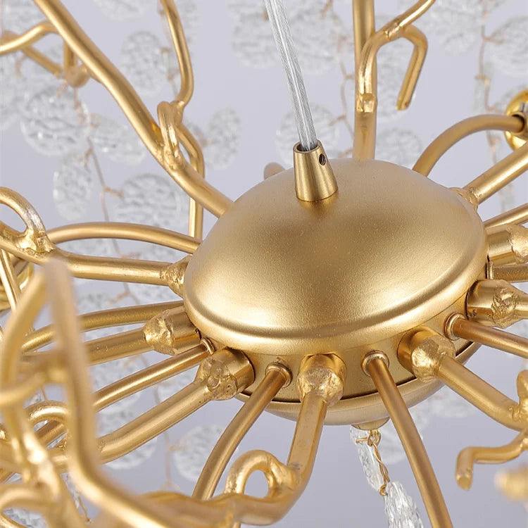 Suspension lumineuse moderne dorée transparentes branches salon chambre