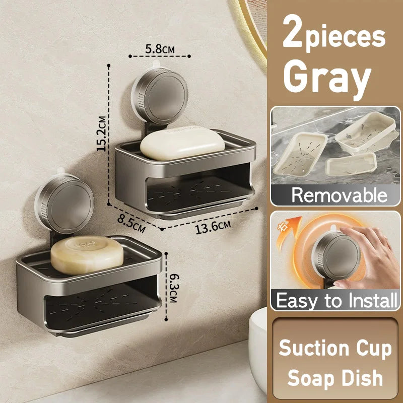 porte savon mural drainage moderne sans perçage ventouse savon blanc gris métallisé
