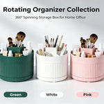 boîte rangement rotative moderne vert blanc rose texture riblée maquillage pinceaux cosmétiques stylos ciseaux